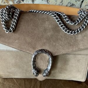 Gucci Dionysus Suede Medium Shoulder Silver Chain bag Taupe